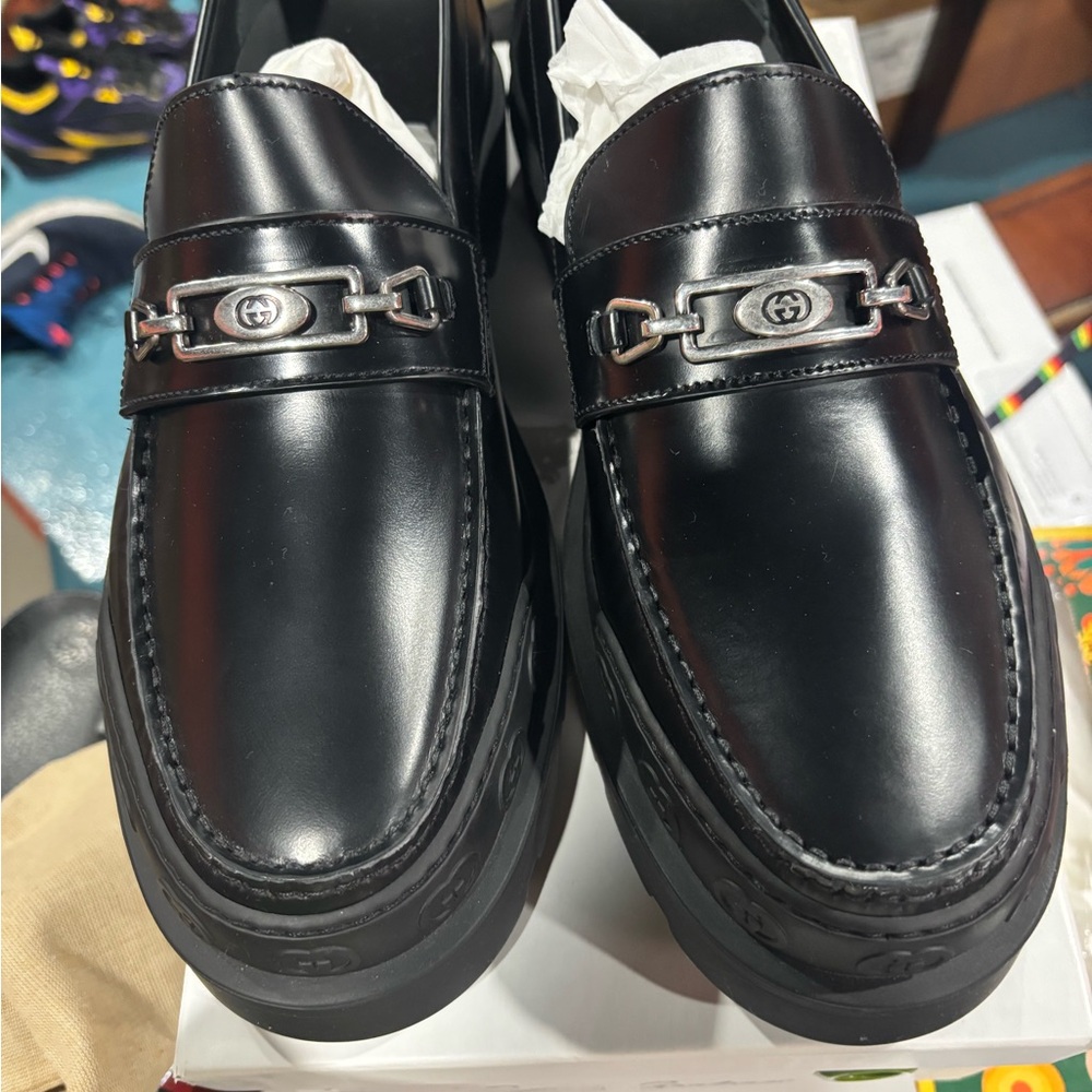 Gucci Black Leather Slip-On Loafers